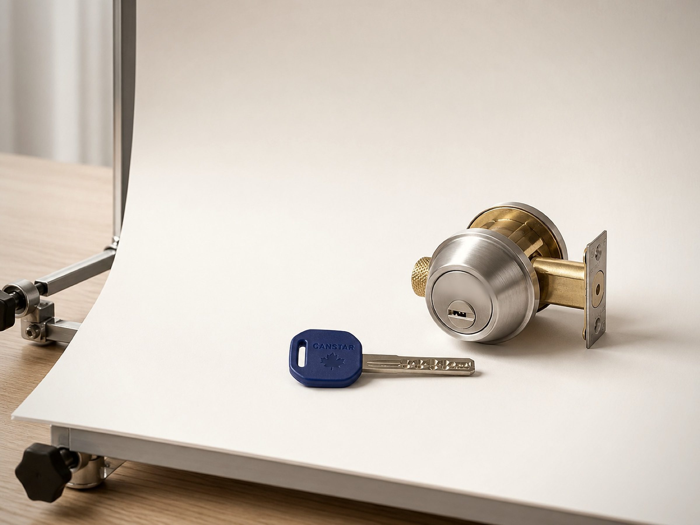 The tabletop set where product photography happens — one light, one bounce card, nothing retouched away.