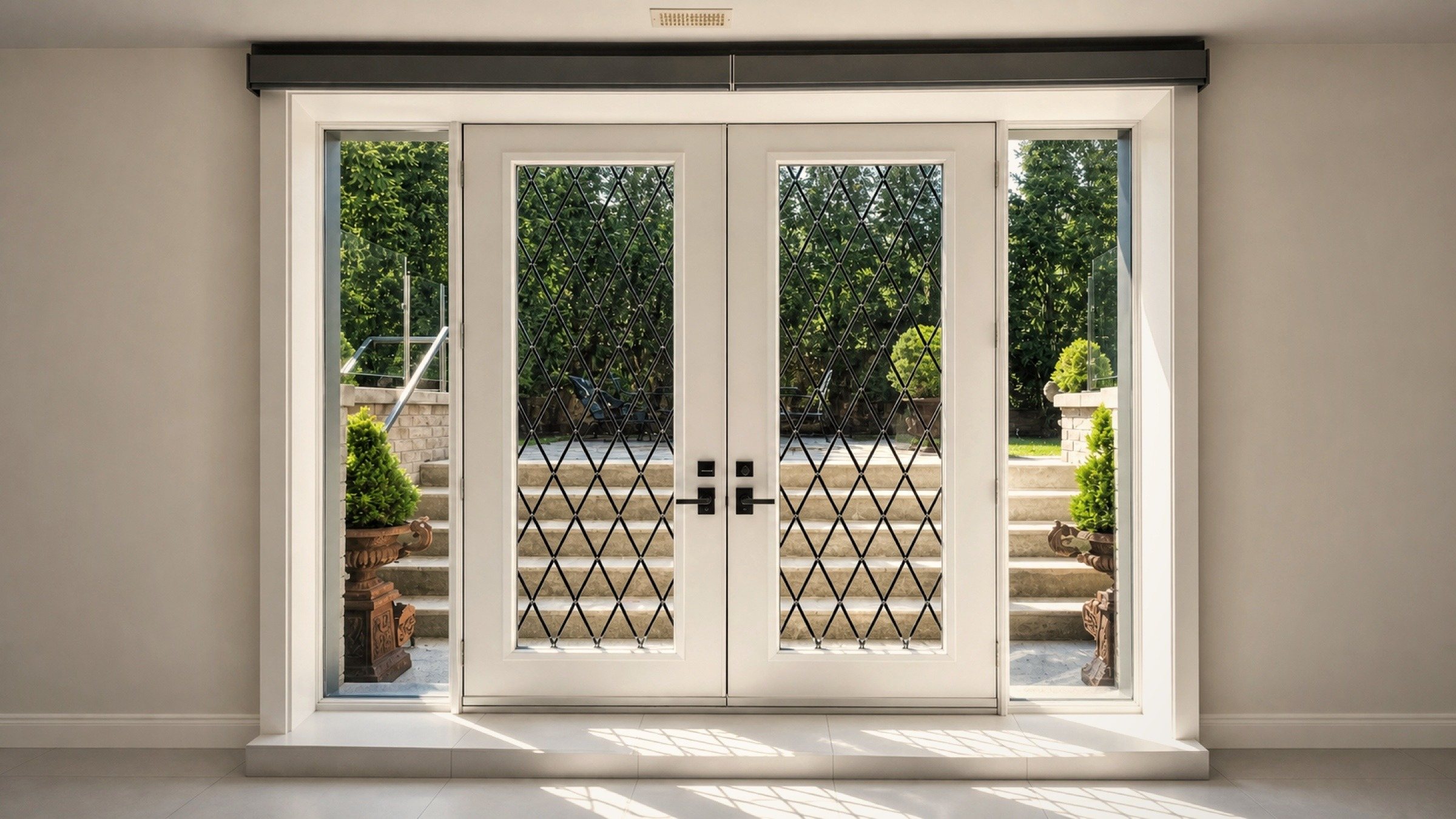 Interior view: the diamond pattern reads as detail before it reads as security.