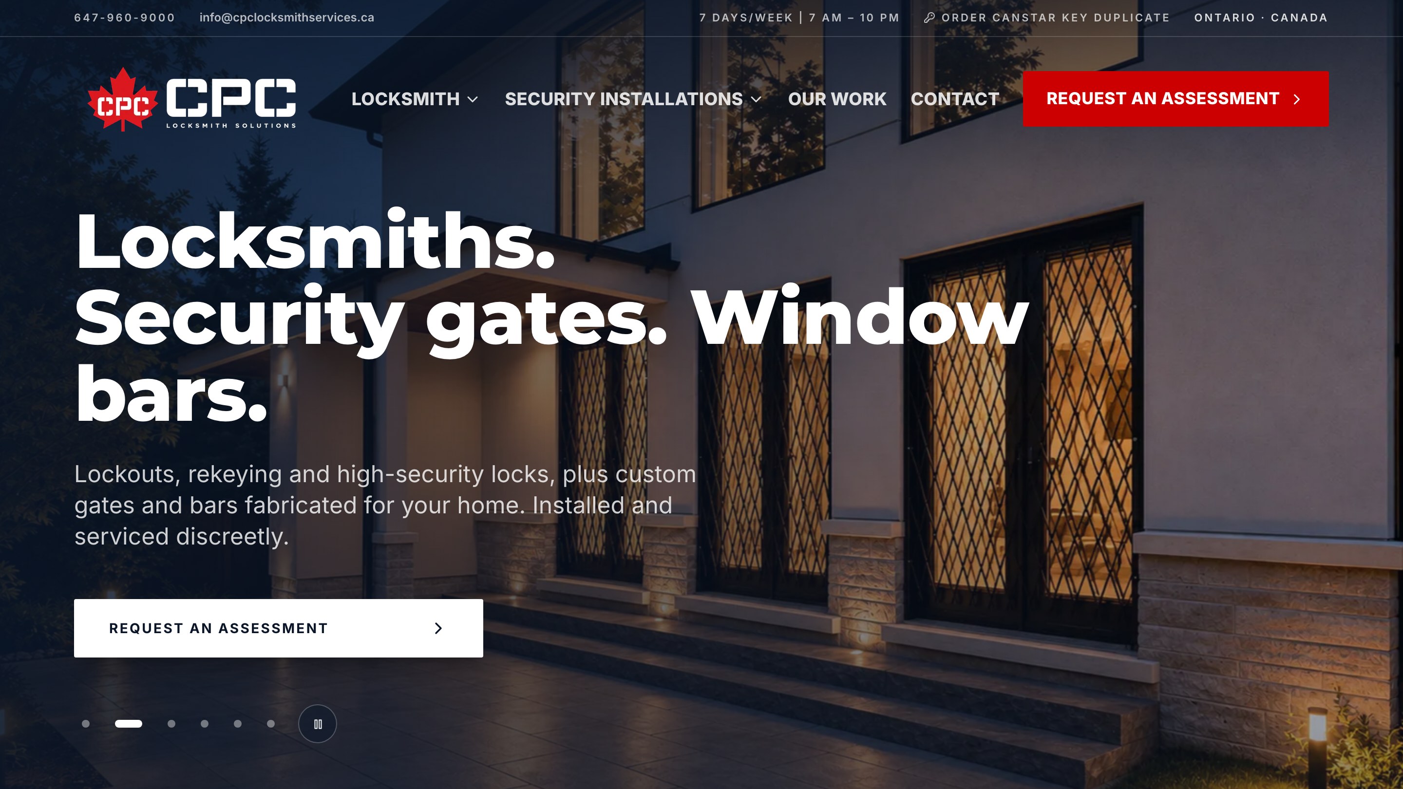 CPC Locksmith website, home, the opening screen