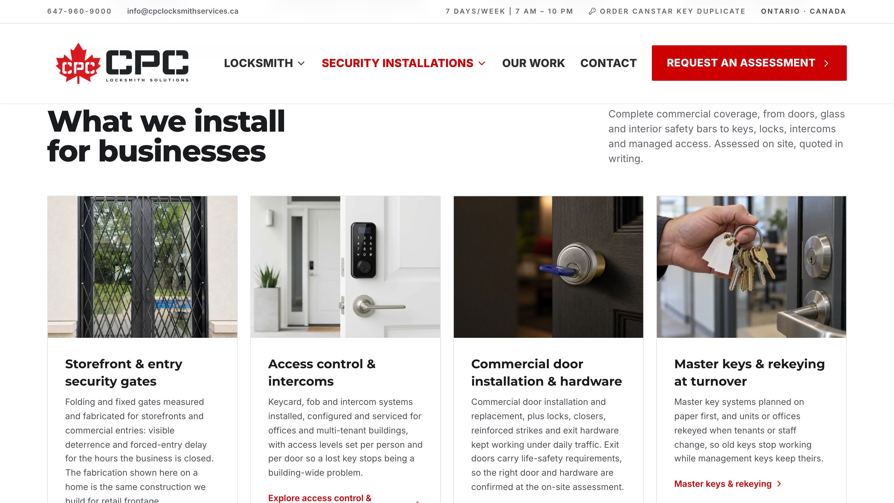 CPC Locksmith website, commercial, what we install for businesses