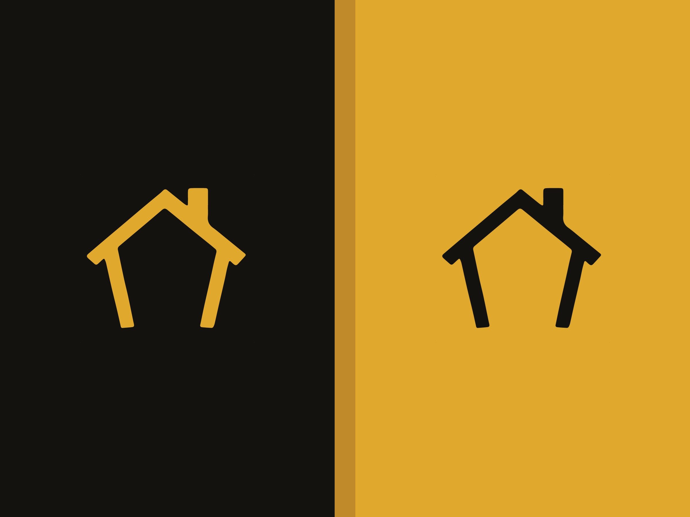 The house mark stripped down to two folded strokes — roofline and a single chimney notch, on the brand's ink black.