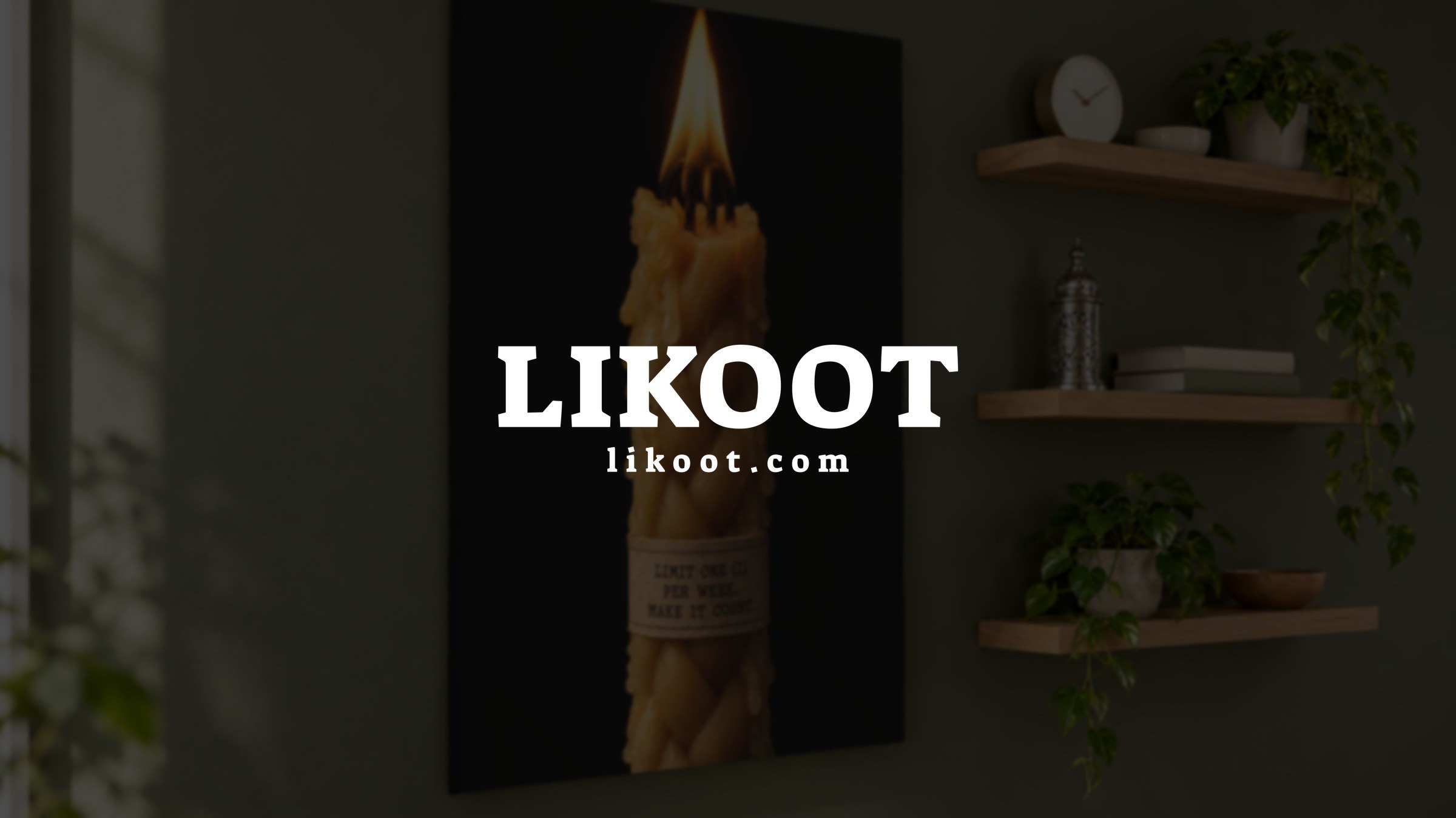 The Likoot wordmark over a Likoot canvas in a dark room.