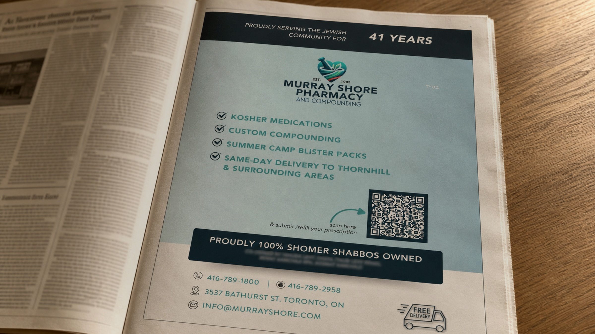A community-paper ad, forty-one years of the same address.