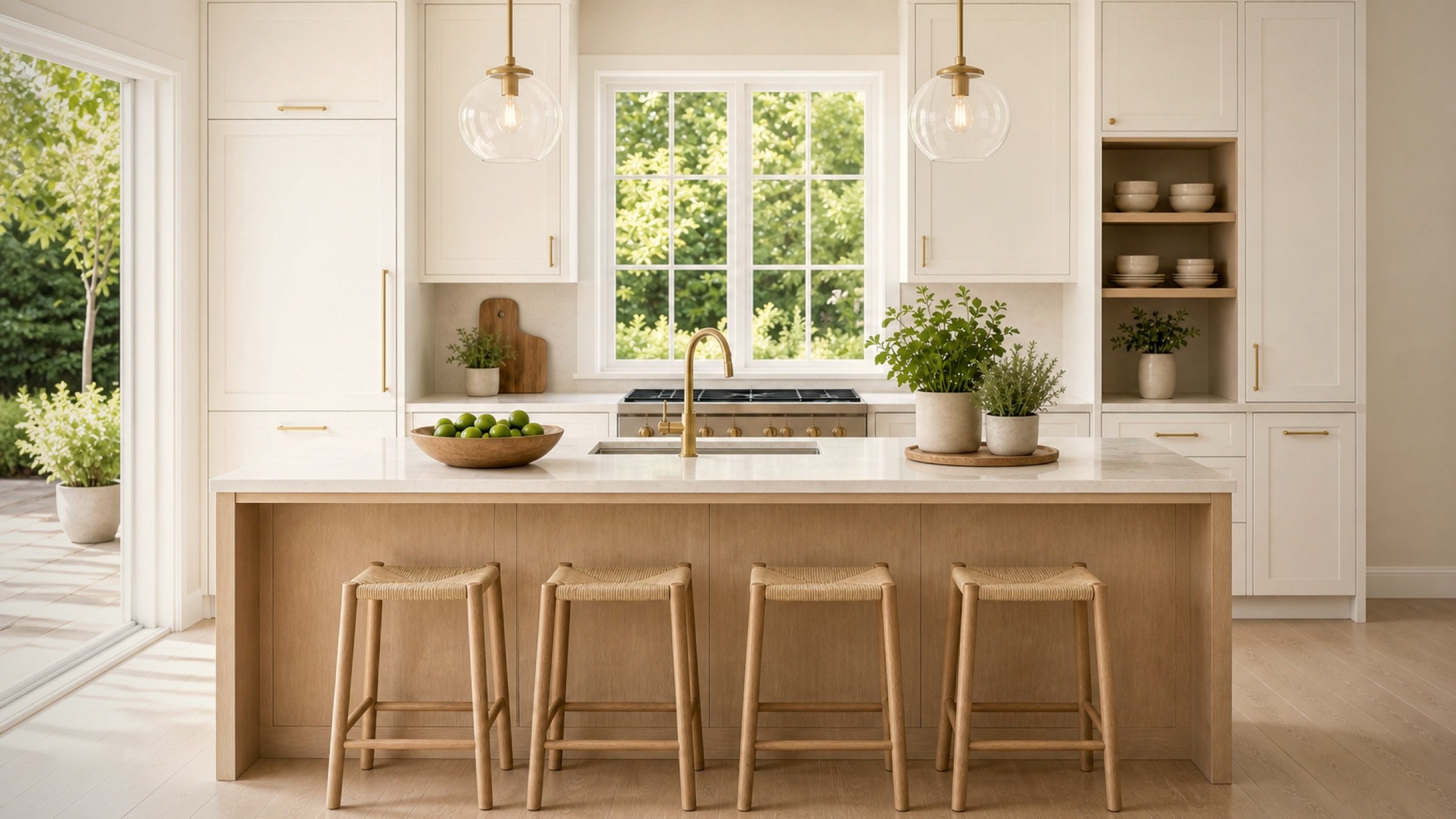 A custom kitchen island in white oak — from the newsletter feature on Space Age's cabinetry line.